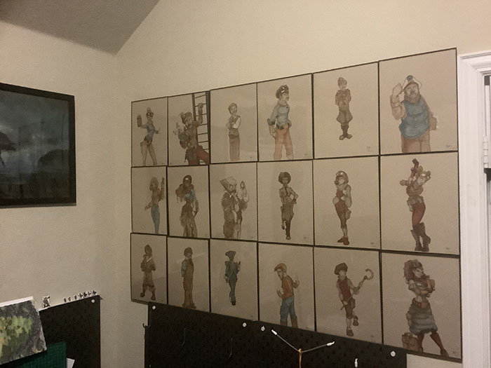 wall of original character art